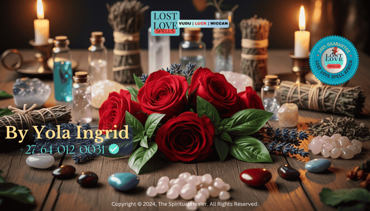 “Herbal love spell ingredients arranged with roses, basil, and lavender on a ritual table.”