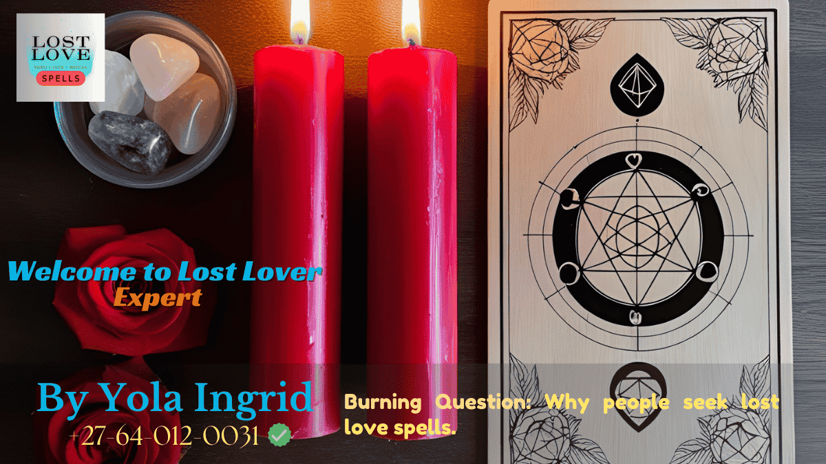 A burning red candle surrounded by rose petals and crystals, symbolizing a love ritual in progress. (2)
