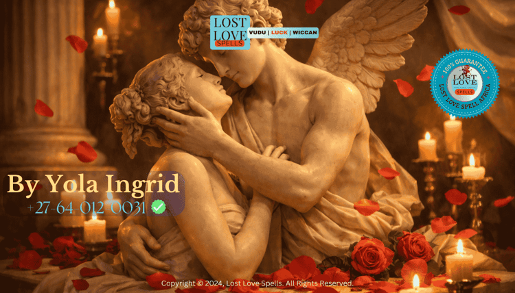 A classical-style statue with a soft candlelit glow and rose petals, symbolizing Greek and Roman love symbolism focused on harmony and attraction energy.