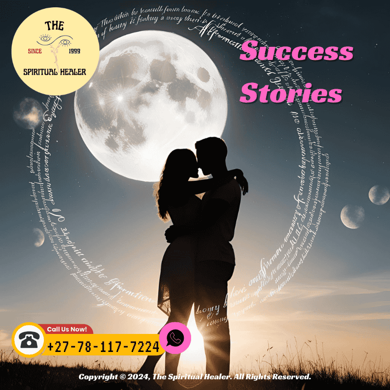A couple reunited after a successful lost love spell, embracing happily.