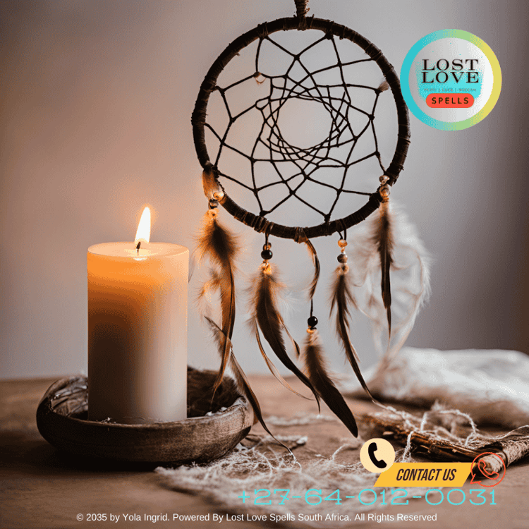 A dreamcatcher next to a candle, symbolizing the interpretation of dreams related to love spells. (2)