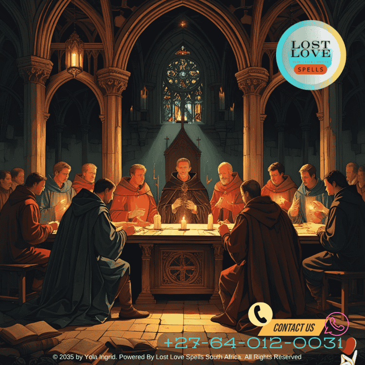 A medieval manuscript depicting a church council debating magic