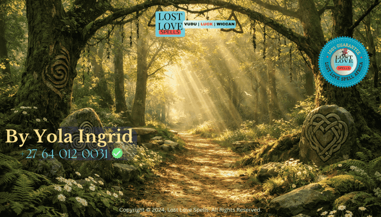 A peaceful woodland path with sunlight through trees, symbolizing Celtic-inspired grounding, nature connection, and calm love healing intention.