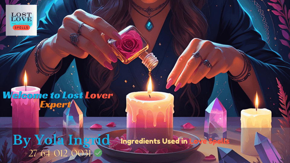 A practitioner anointing a candle with rose oil during a love spell ritual.