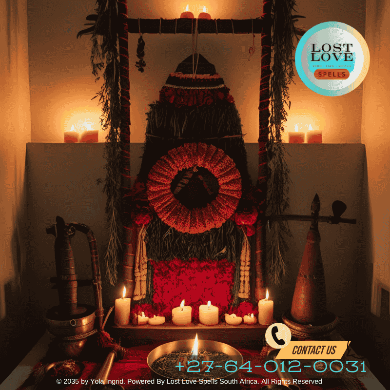 A practitioner carefully preparing for a lost love spell ritual with candles and herbs.