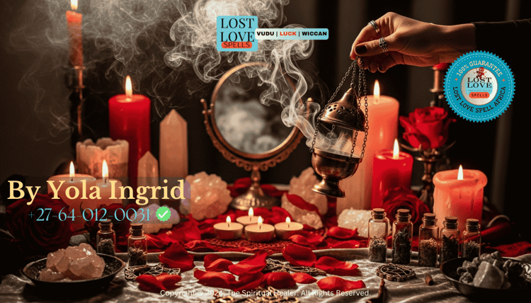 A spiritual altar being cleansed with incense smoke before love spell casting.