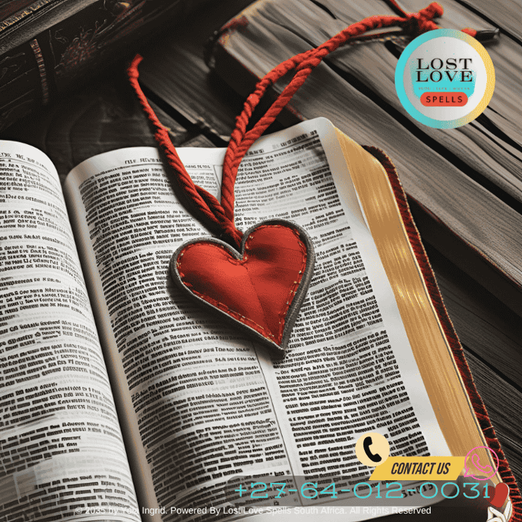 A symbolic heart-shaped bookmark inside a Bible