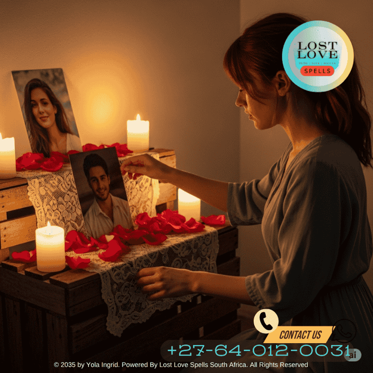A woman placing a photo of her ex on an altar, symbolizing emotional reactivation.