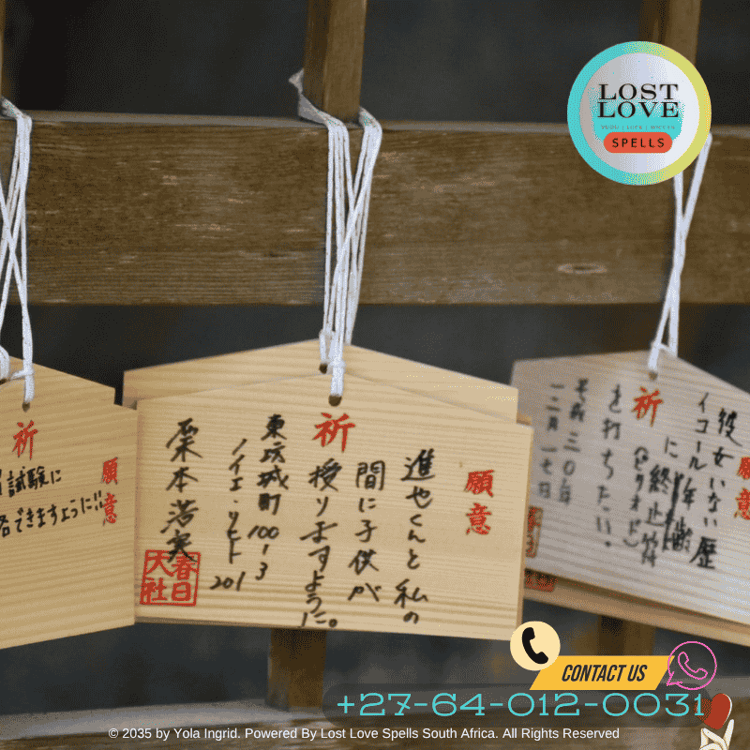 A wooden ema board with handwritten love wishes in Japanese script