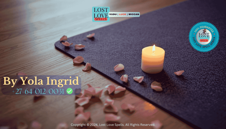 A yoga mat with a candle and rose petals nearby, representing combining mindful movement with ethical love spell intention. (1)