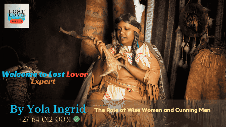 An elderly wise woman preparing herbs for a love charm