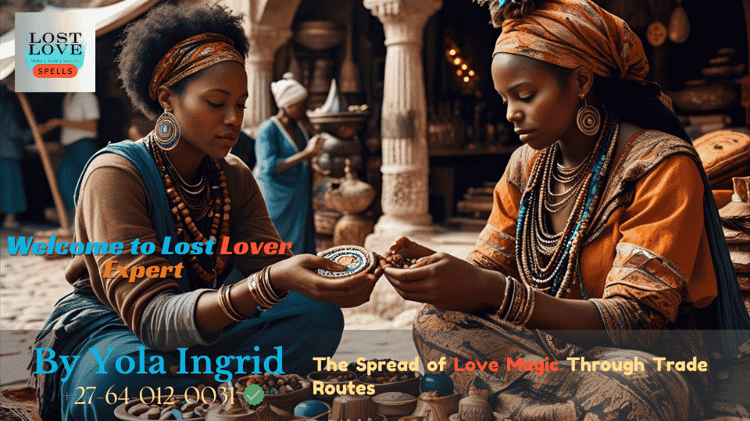 Ancient Silk Road market with traders exchanging talismans