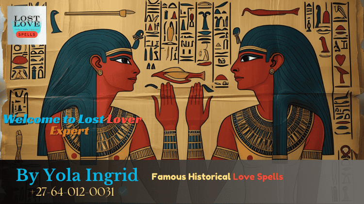 Ancient papyrus scroll with Egyptian love binding spell in hieroglyphs