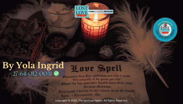 Candle-lit altar with feathers, crystals, and a love spell scroll representing divine confirmation.