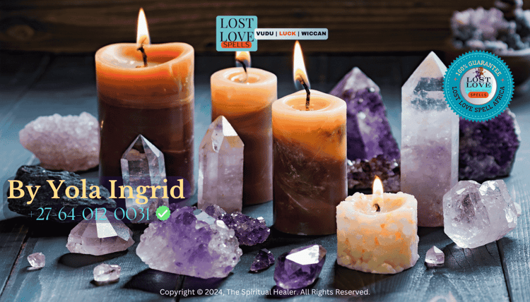 Candles and crystals used to amplify intention in love spells
