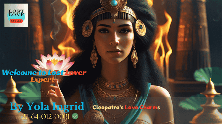 Cleopatra holding a lotus flower with incense burning in the background