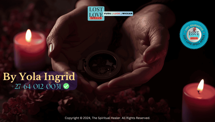 Close-up of hands holding a locket and pink candle during a love spell ritual.