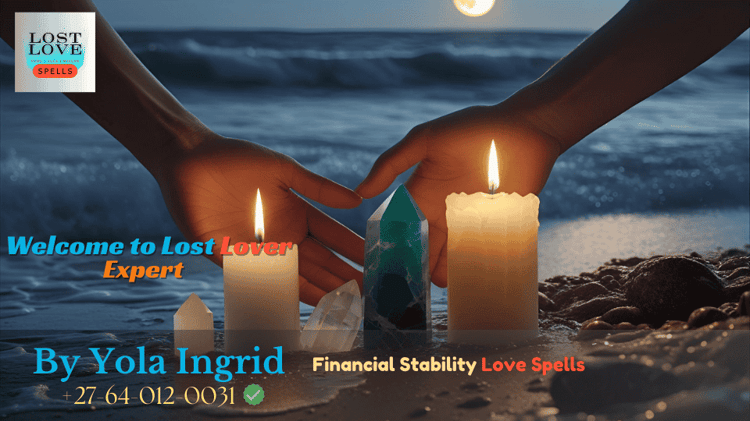 Couple holding hands with candles and crystals for financial stability love spell