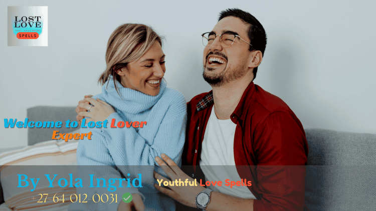 Couple laughing together during a youthful love spell ritual with candles