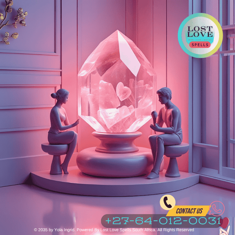 Diagram showing a Feng Shui love corner with rose quartz, paired figurines, and pink lighting