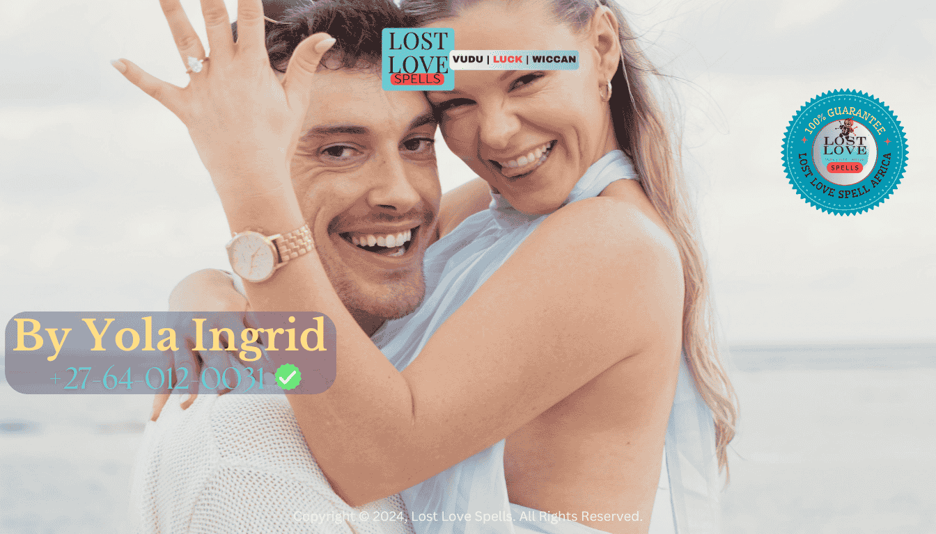Engaged couple smiling and embracing after a romantic marriage proposal.