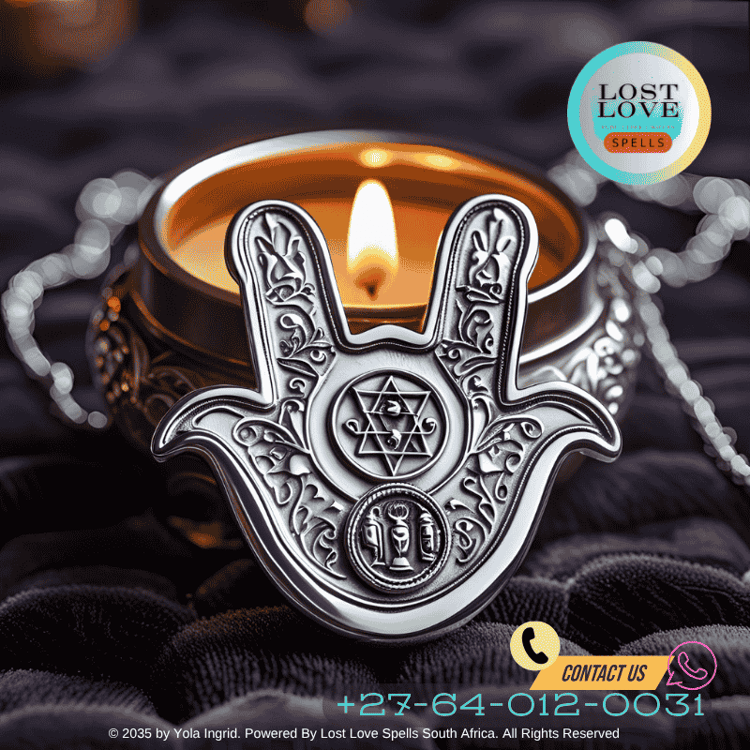 Hamsa hand amulet and Solomon seal engraved on silver love talisman
