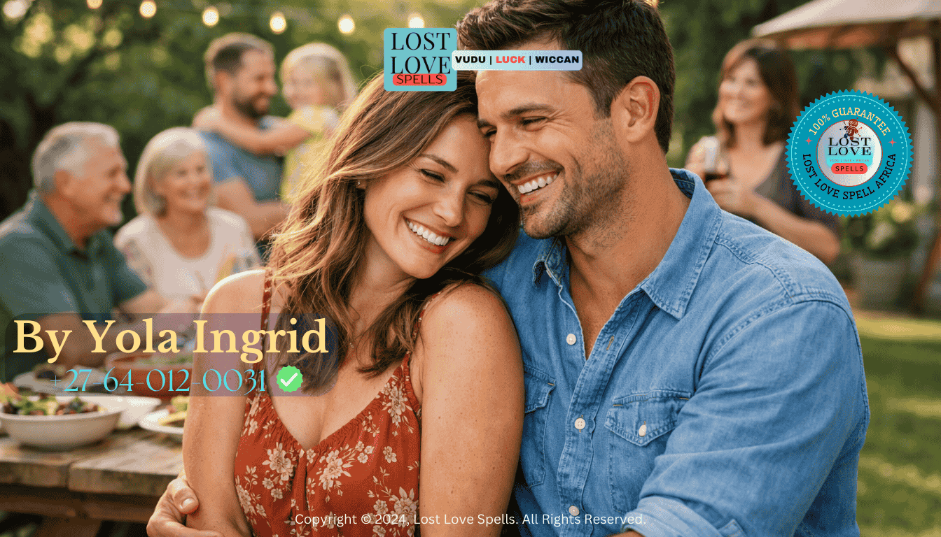 Happy couple attending a family gathering after overcoming relationship resistance.