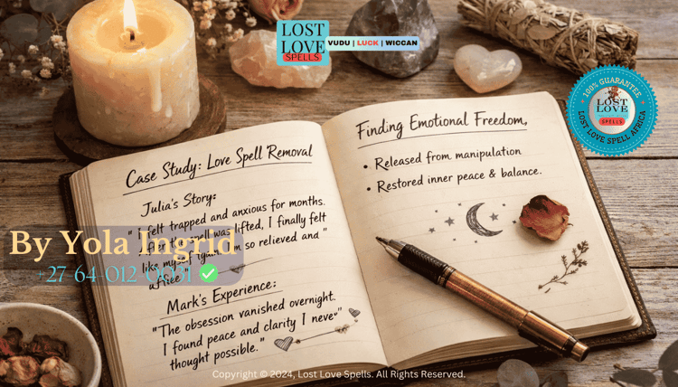 Peaceful preparation space with candle and journal, representing getting ready for a love spell removal session.