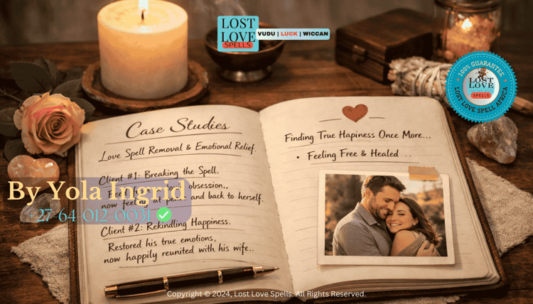 Journal and candle on a calm table representing real-life case studies of love spell removal and emotional relief.