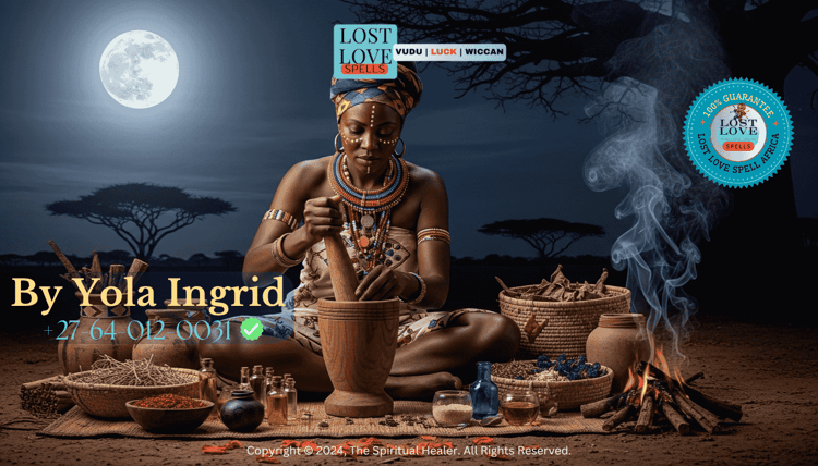 Lady Yola Ingrid blending rare oils and herbs under moonlight for an advanced love spell ritual.