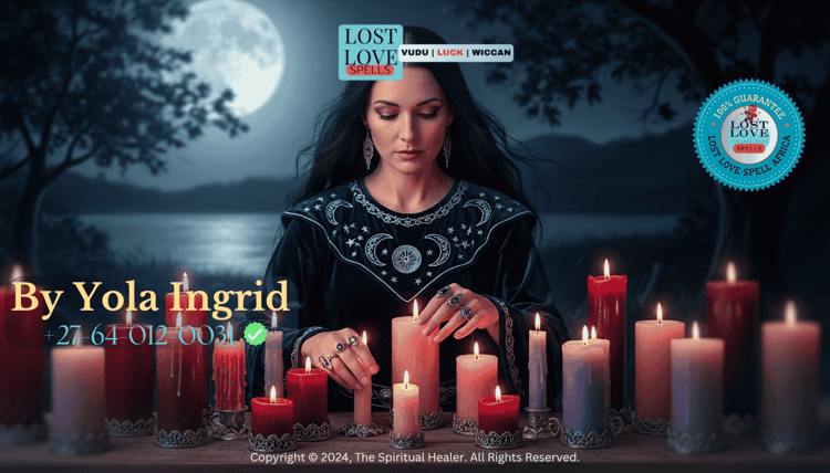 Lady Yola Ingrid helper preparing color-coded candles for a personalized love ritual under moonlight.