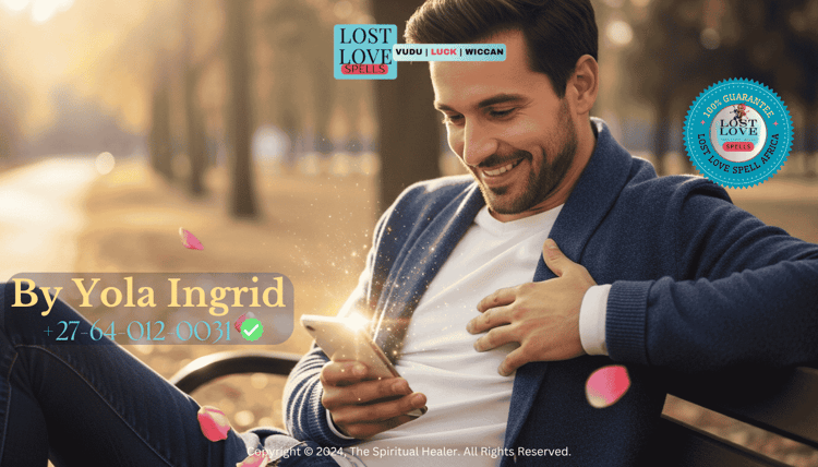Man smiling while texting, symbolizing behavioral changes from a working love spell.