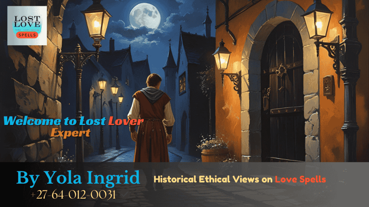 Medieval scene of a person turning away from a love charmer under moonlight