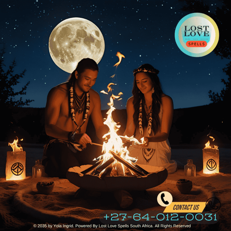 Native-inspired couple’s fire ceremony under full moon