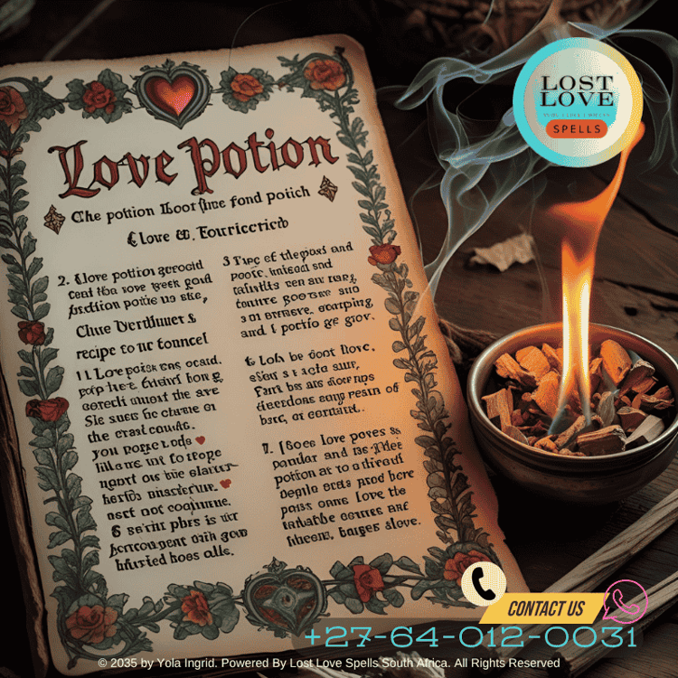 Old herbal grimoire page with love potion recipe beside burning incense
