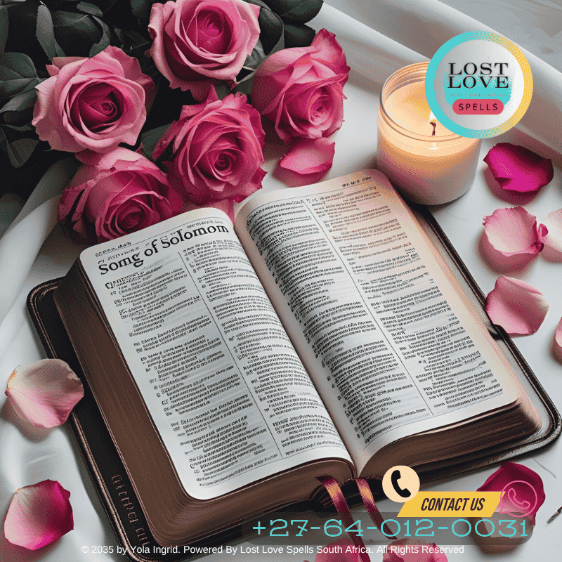 Open Bible showing Song of Solomon chapter beside rose petals and candle
