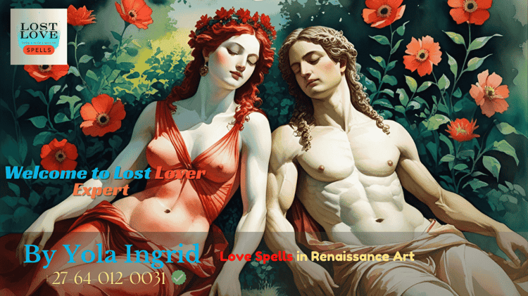 Painting of Venus and Mars lying side by side with red drapery and symbolic flora