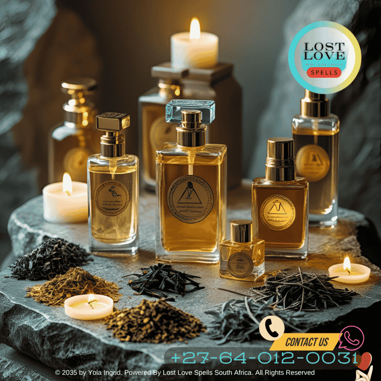 Perfume bottles and herbs inspired by ancient Egyptian love potions