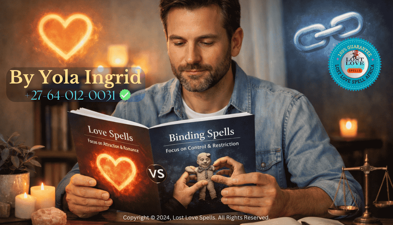 Person calmly reading a comparison guide, symbolizing clarity and ethical decision-making about love spells versus binding spells.