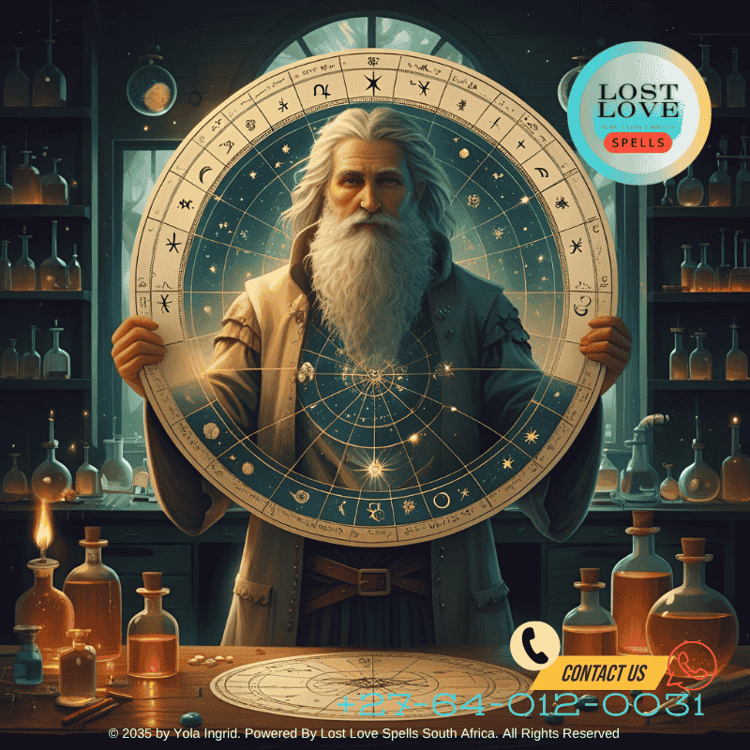 Portrait of alchemist holding astrological map for romantic ritual