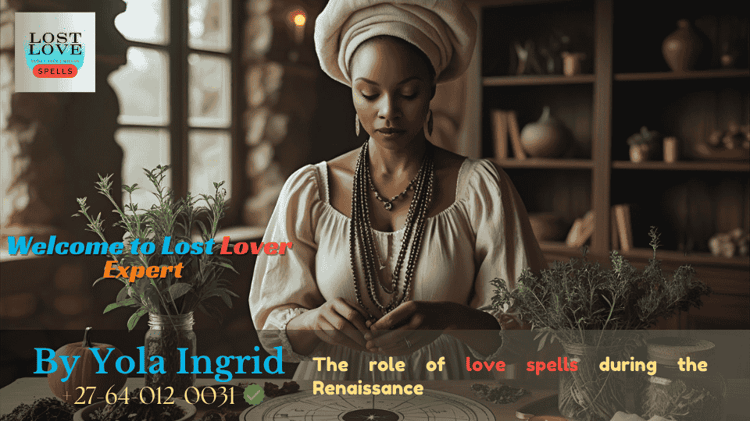 African healer preparing love spell herbs near ancestral altar