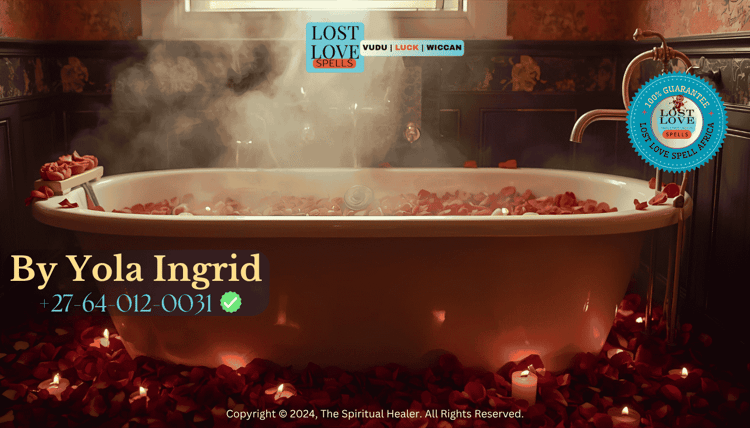 Ritual bath surrounded by rose petals and soft lighting