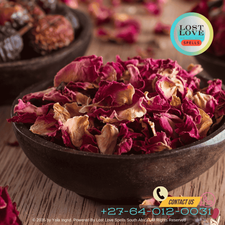 Rose petals and crystals arranged for a passion spell