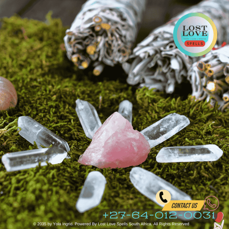 Rose quartz crystal used in faithfulness spell ritual