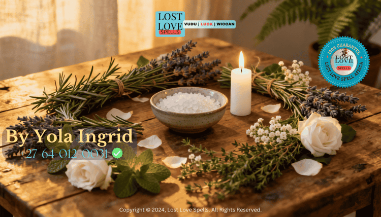 Rosemary and lavender herbs prepared for a gentle cleansing ritual for love spell removal and calm.