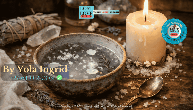 Salt water bowl and candle used for gentle aftercare cleansing and protection following spell removal.