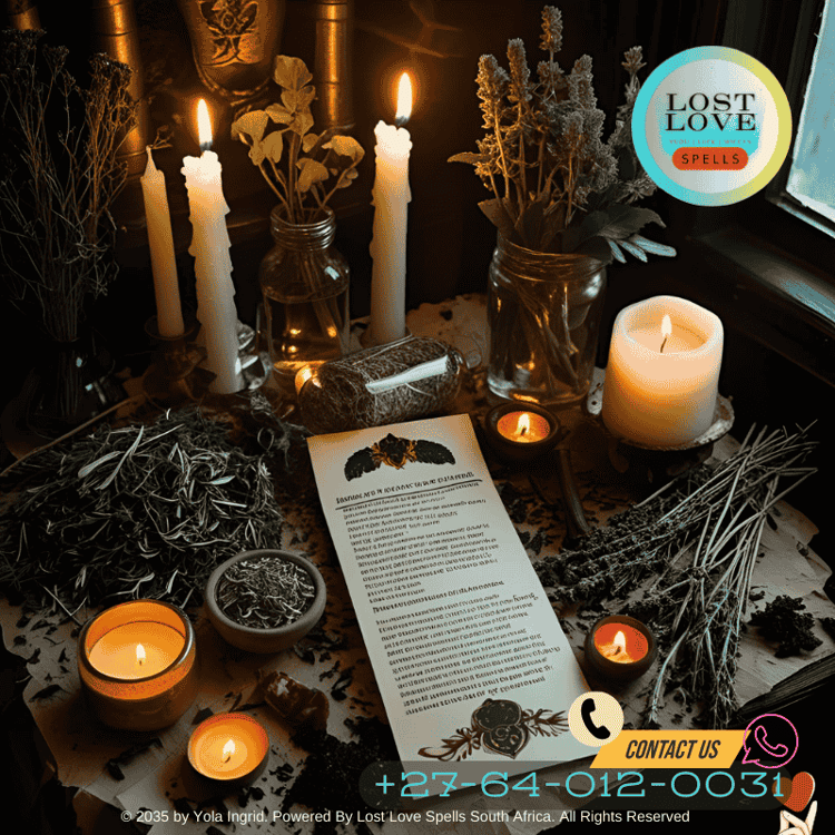 Spell altar with herbs, paper, and folded intention note