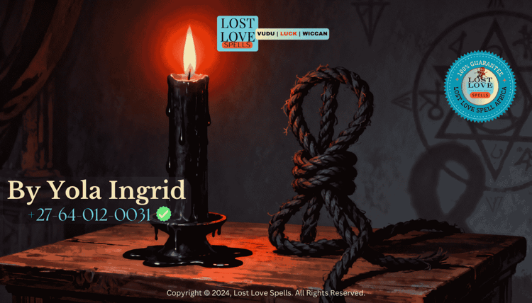 Symbolic cord and knot beside a candle representing the definition of binding spells and restrictive spiritual intent.