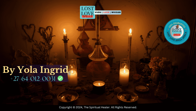 Traditional altar setup with candles, herbs, and love symbols