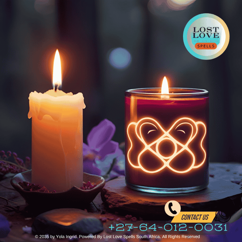 Twin flame symbols glowing beside a candle during a soulmate ritual.